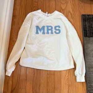 White embroidered blue MRS size small sweatshirt